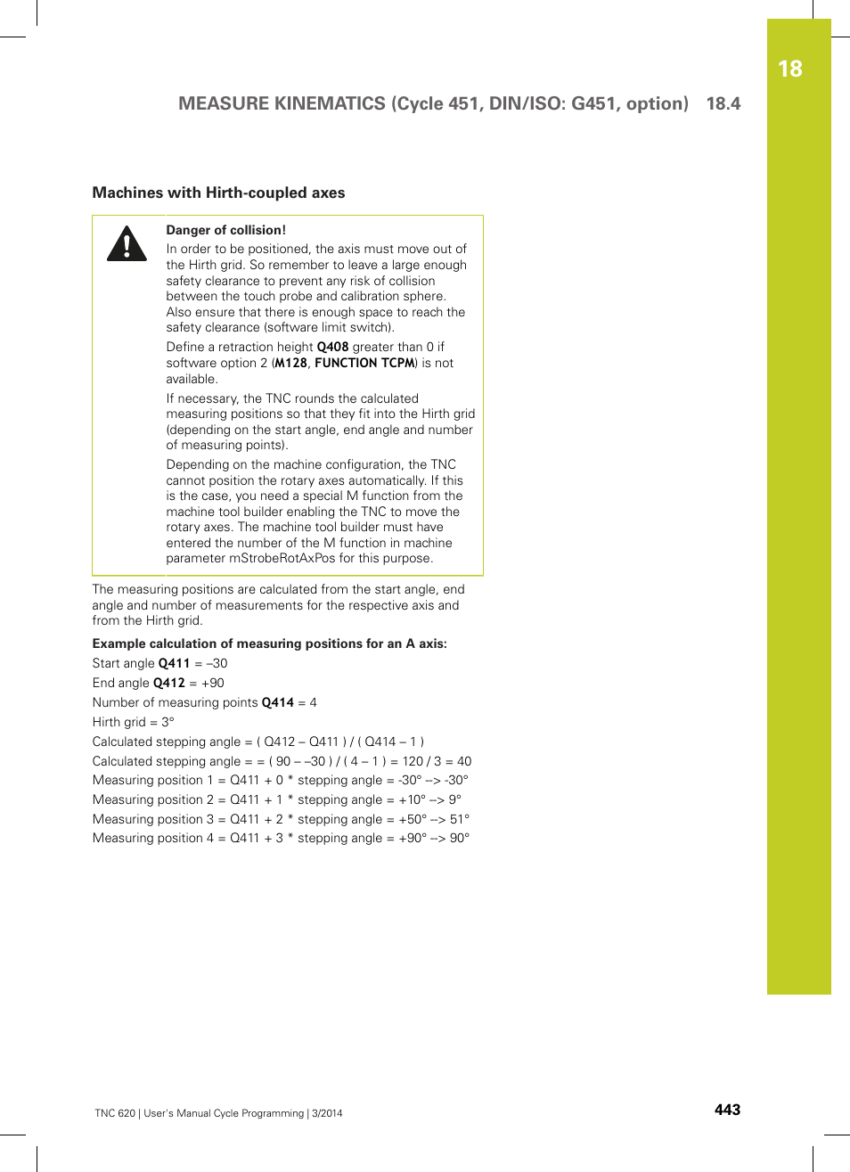 Machines with hirth-coupled axes | HEIDENHAIN TNC 620 (81760x-01) Cycle programming User Manual | Page 443 / 488