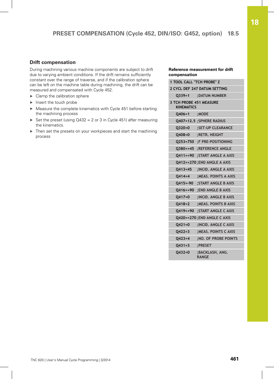 Drift compensation | HEIDENHAIN TNC 620 (81760x-01) Cycle programming User Manual | Page 461 / 488