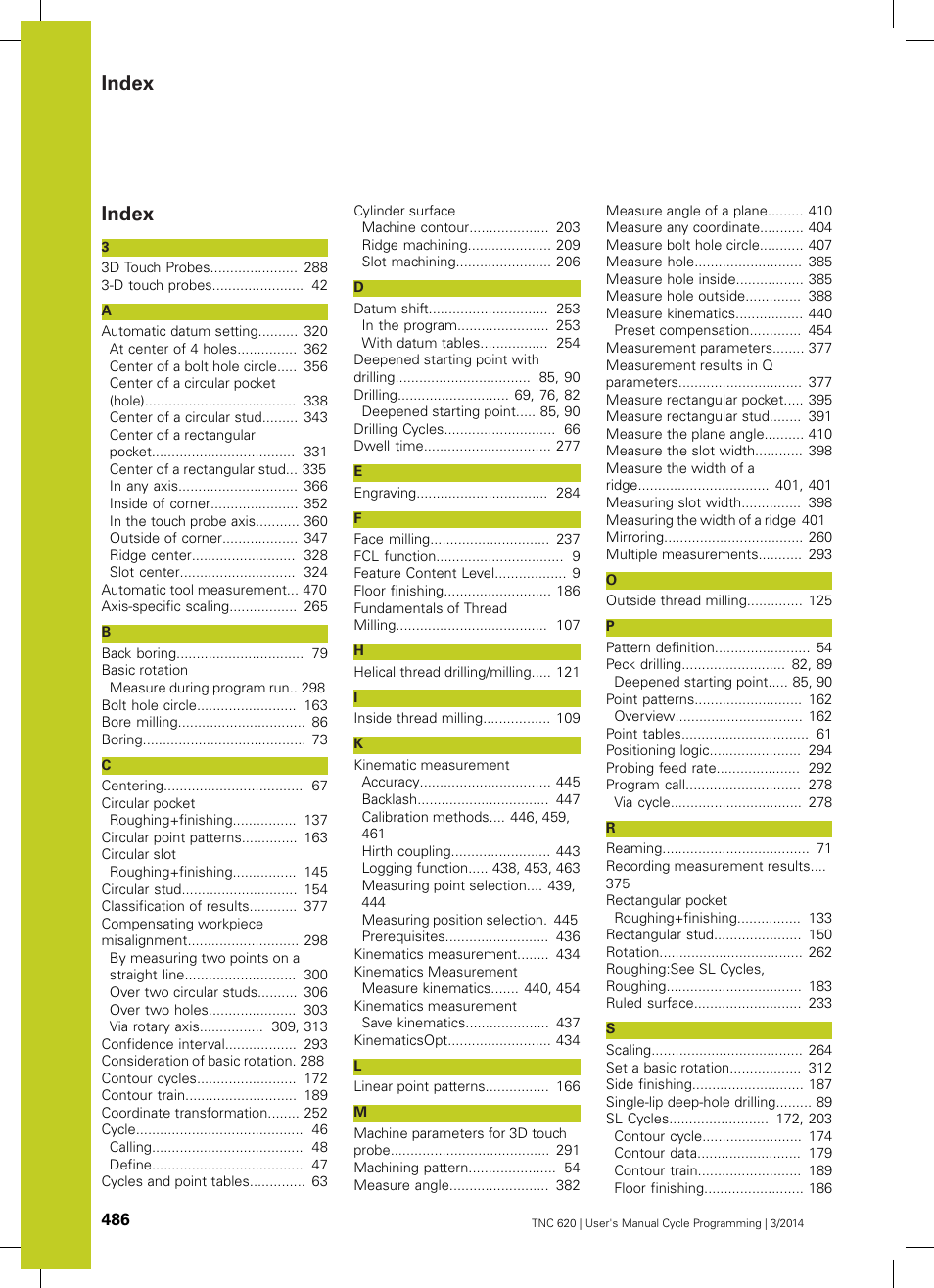 Index | HEIDENHAIN TNC 620 (81760x-01) Cycle programming User Manual | Page 486 / 488