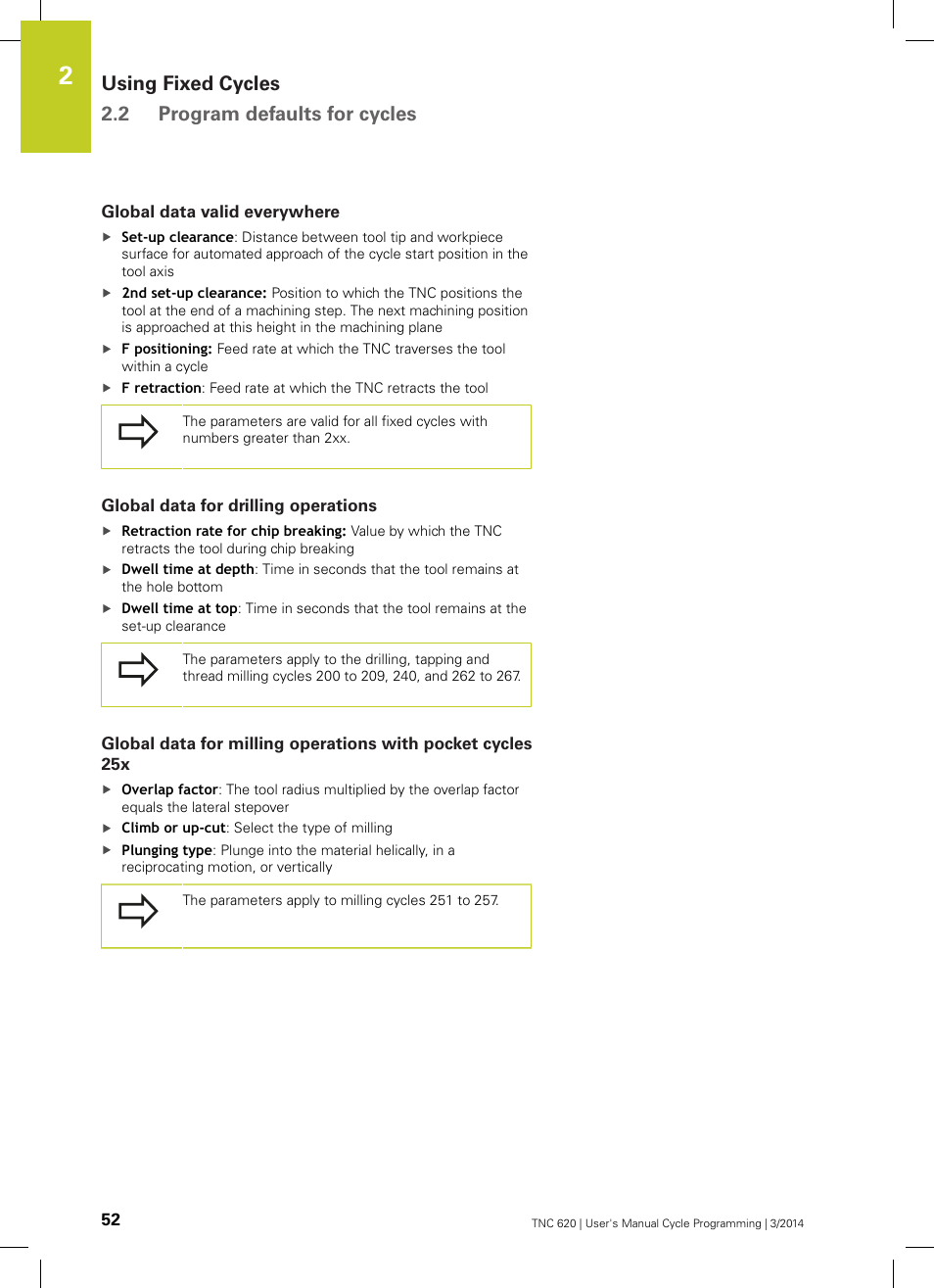 Global data valid everywhere, Global data for drilling operations | HEIDENHAIN TNC 620 (81760x-01) Cycle programming User Manual | Page 52 / 488