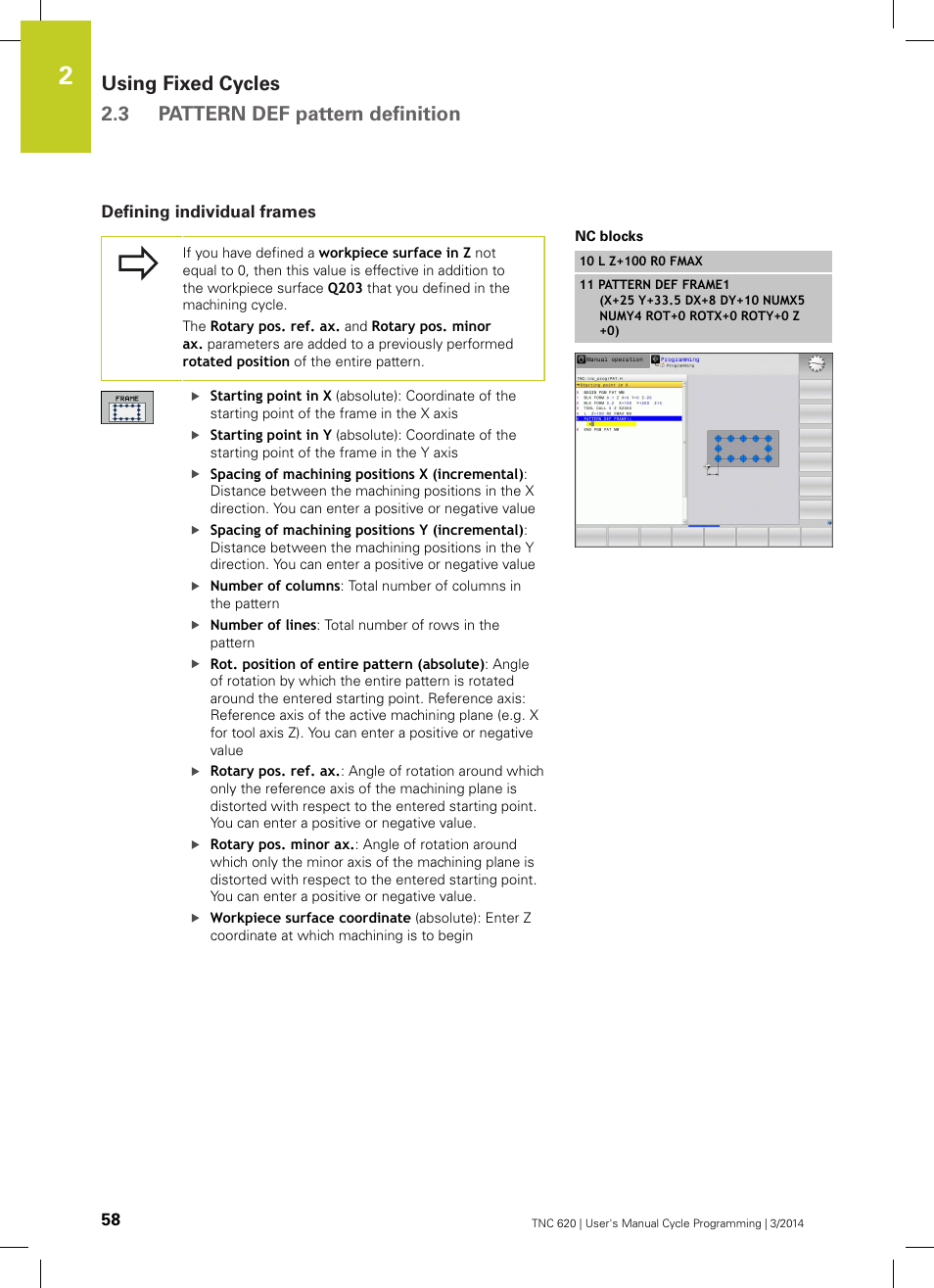 Defining individual frames | HEIDENHAIN TNC 620 (81760x-01) Cycle programming User Manual | Page 58 / 488