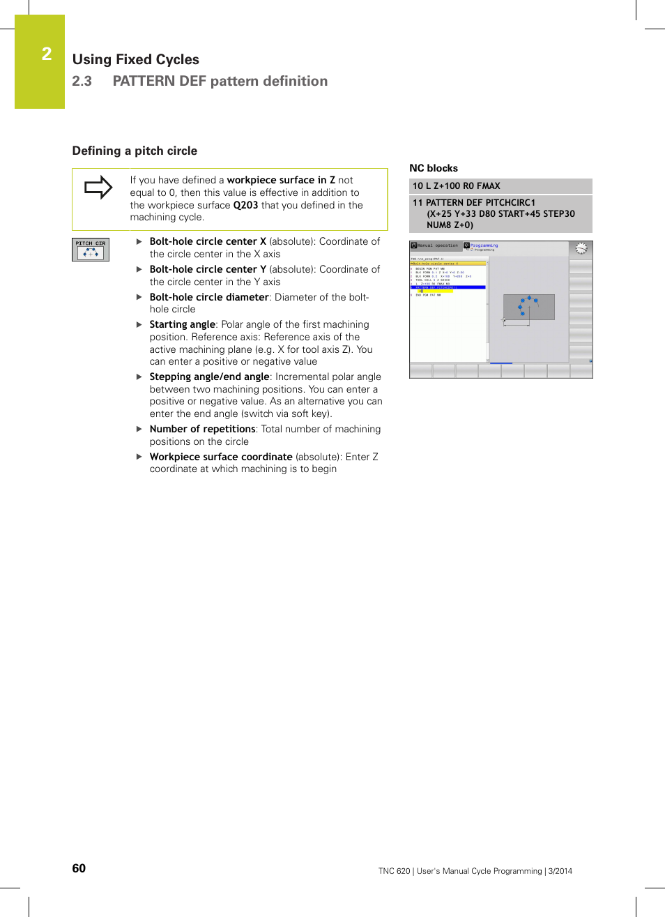 Defining a pitch circle | HEIDENHAIN TNC 620 (81760x-01) Cycle programming User Manual | Page 60 / 488