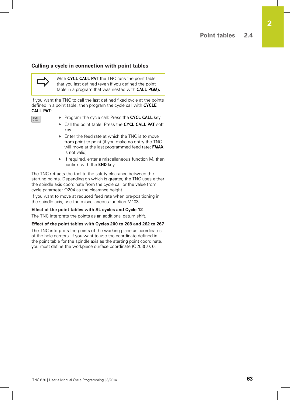 Calling a cycle in connection with point tables, Point tables 2.4 | HEIDENHAIN TNC 620 (81760x-01) Cycle programming User Manual | Page 63 / 488