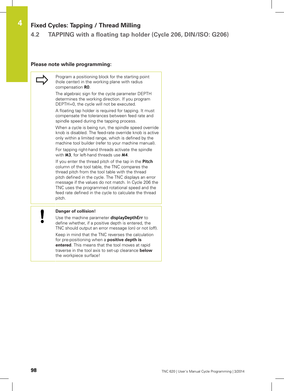 Please note while programming | HEIDENHAIN TNC 620 (81760x-01) Cycle programming User Manual | Page 98 / 488