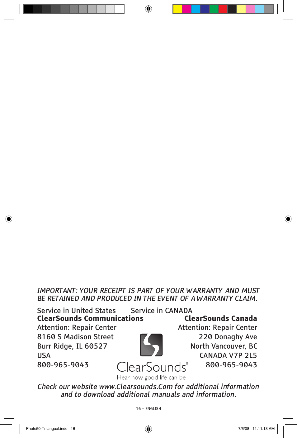 ClearSounds Photo50 V608 User Manual | Page 16 / 52