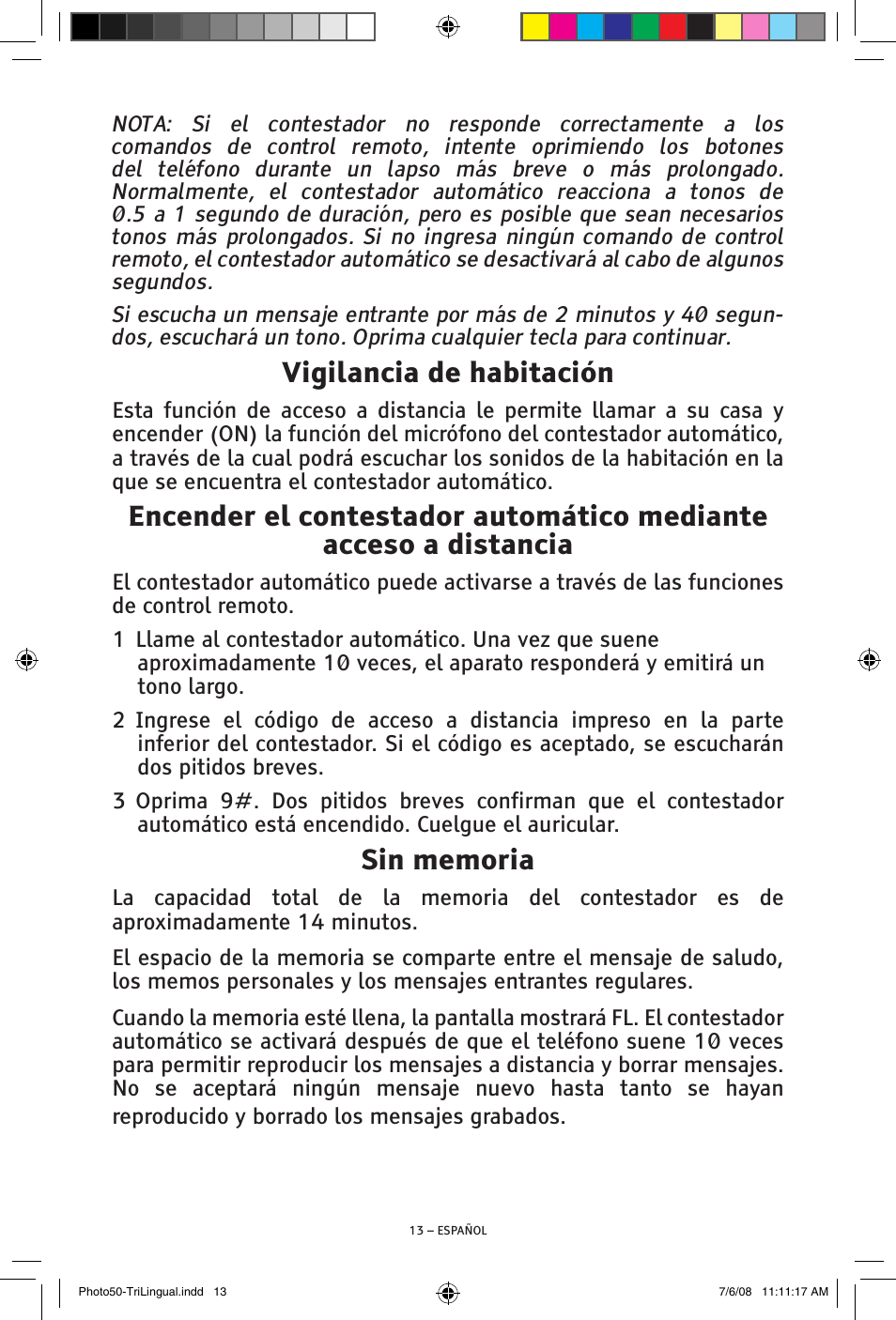 Vigilancia de habitación | ClearSounds Photo50 V608 User Manual | Page 29 / 52