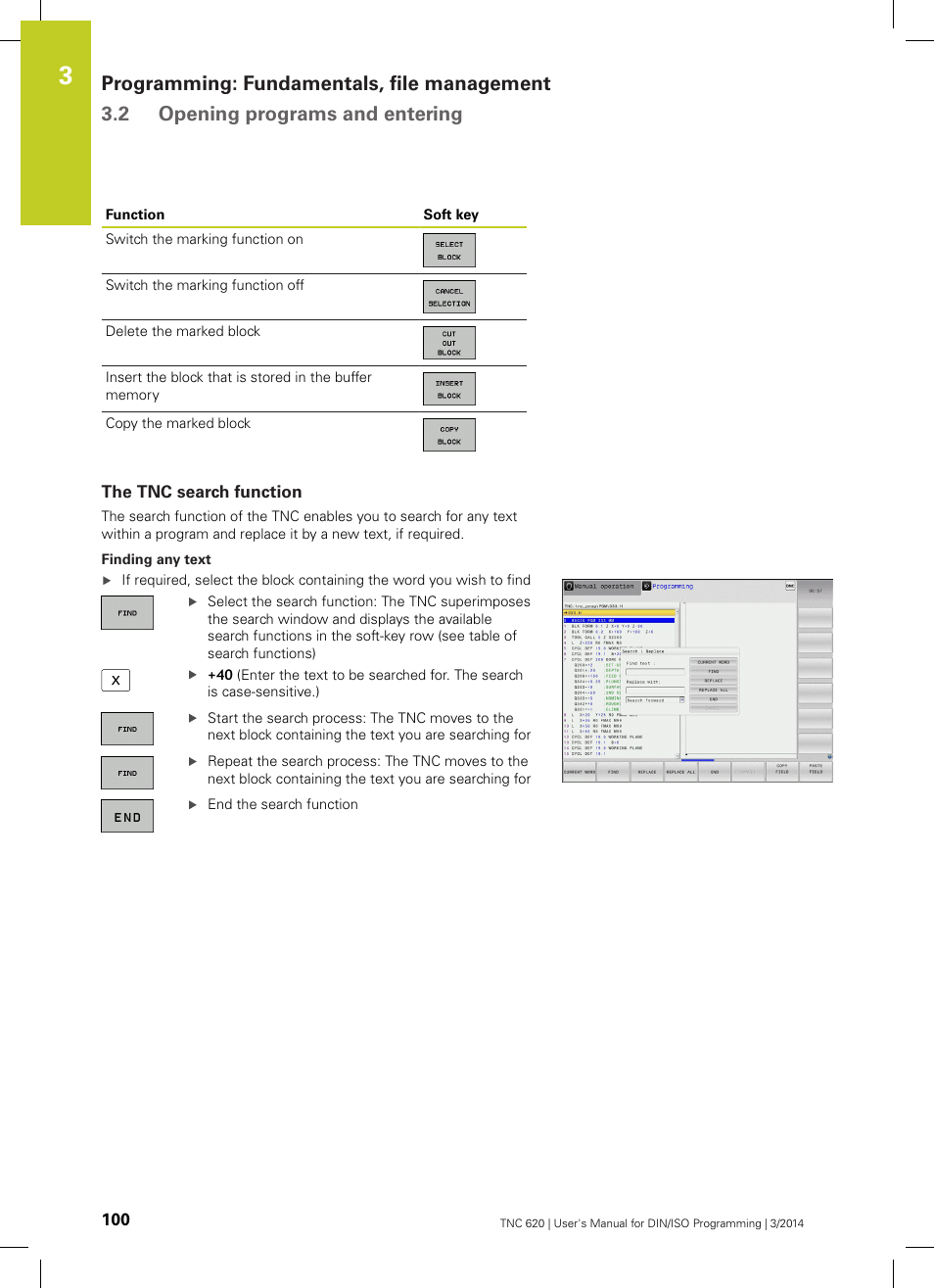 The tnc search function | HEIDENHAIN TNC 620 (81760x-01) ISO programming User Manual | Page 100 / 584