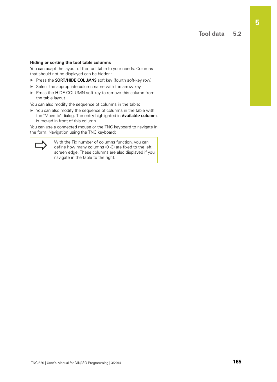 Tool data 5.2 | HEIDENHAIN TNC 620 (81760x-01) ISO programming User Manual | Page 165 / 584