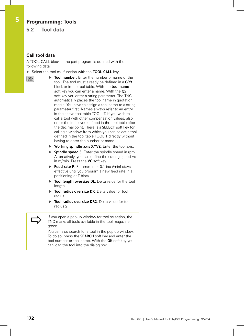 Call tool data, Programming: tools 5.2 tool data | HEIDENHAIN TNC 620 (81760x-01) ISO programming User Manual | Page 172 / 584