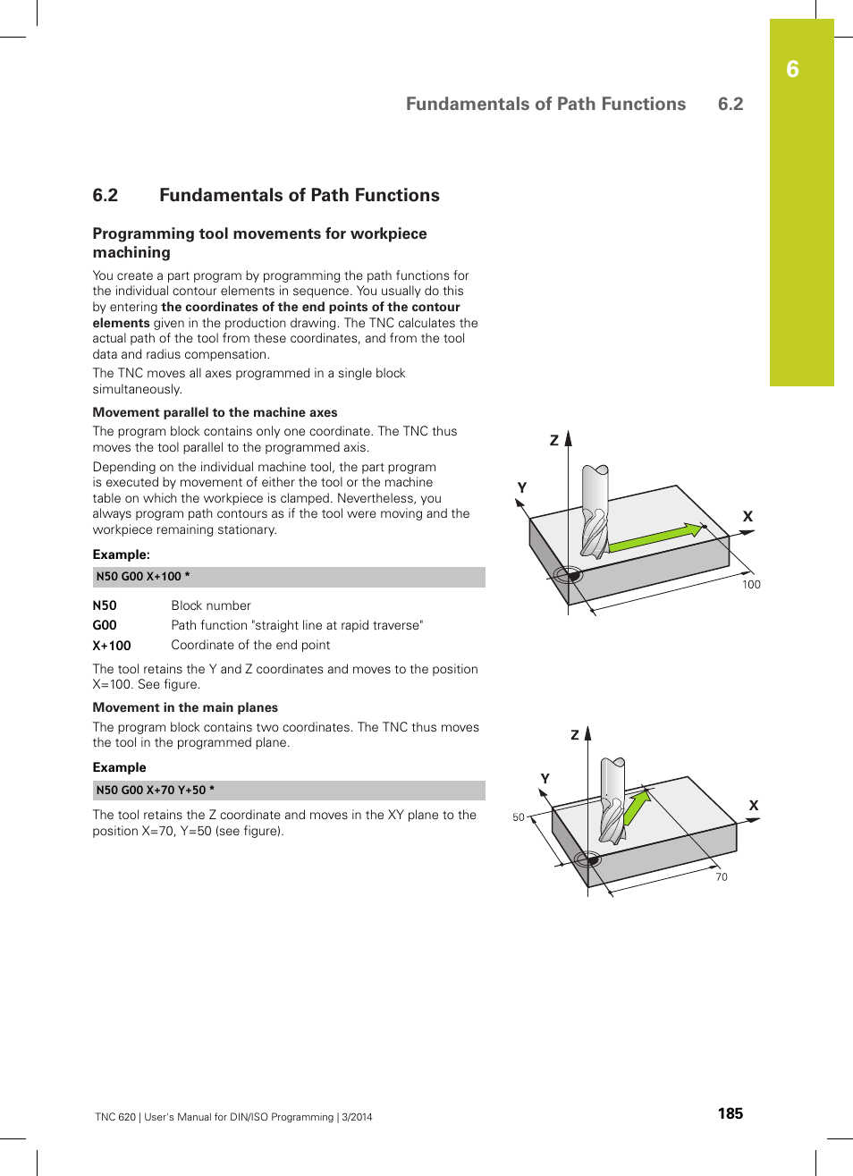 2 fundamentals of path functions, Programming tool movements for workpiece machining, Fundamentals of path functions | Fundamentals of path functions 6.2 | HEIDENHAIN TNC 620 (81760x-01) ISO programming User Manual | Page 185 / 584
