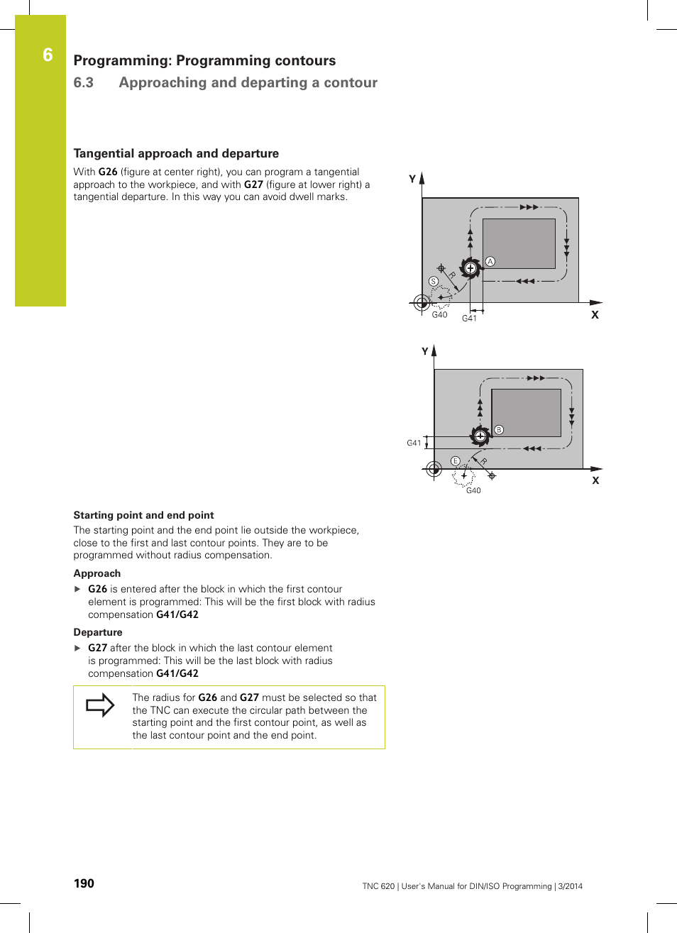 Tangential approach and departure | HEIDENHAIN TNC 620 (81760x-01) ISO programming User Manual | Page 190 / 584