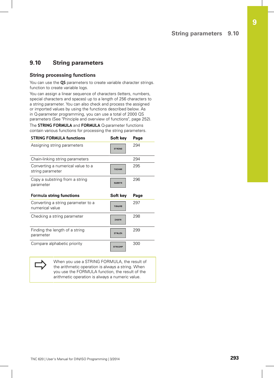 10 string parameters, String processing functions, String parameters | String parameters 9.10 | HEIDENHAIN TNC 620 (81760x-01) ISO programming User Manual | Page 293 / 584