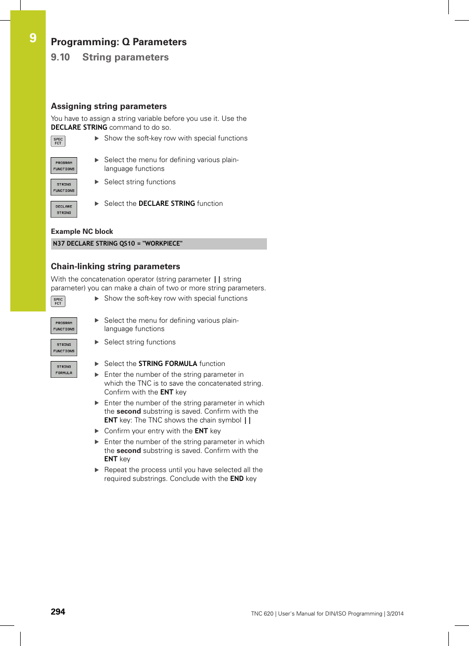 Assigning string parameters, Chain-linking string parameters, Programming: q parameters 9.10 string parameters | HEIDENHAIN TNC 620 (81760x-01) ISO programming User Manual | Page 294 / 584