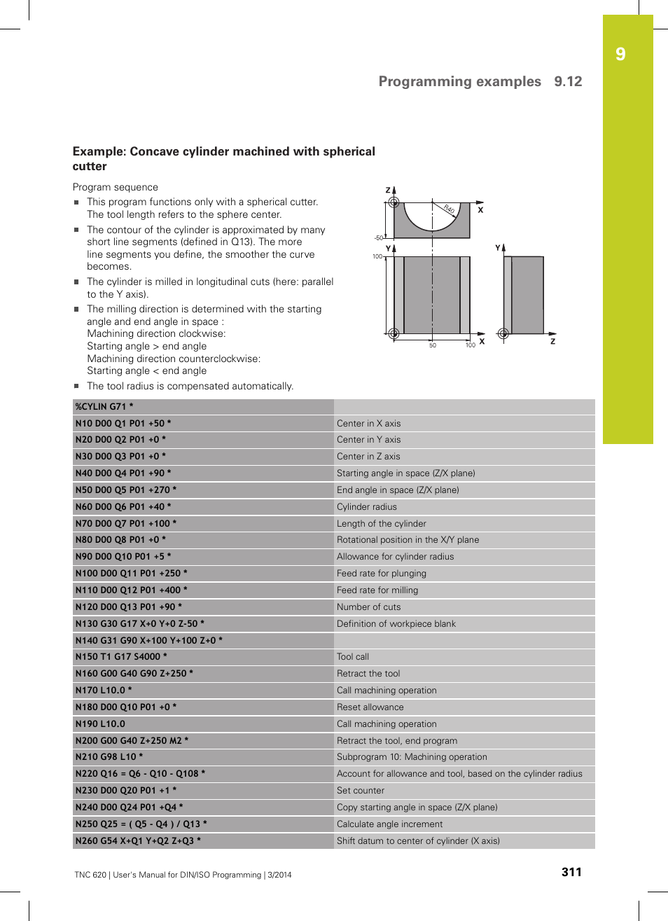 Programming examples 9.12 | HEIDENHAIN TNC 620 (81760x-01) ISO programming User Manual | Page 311 / 584