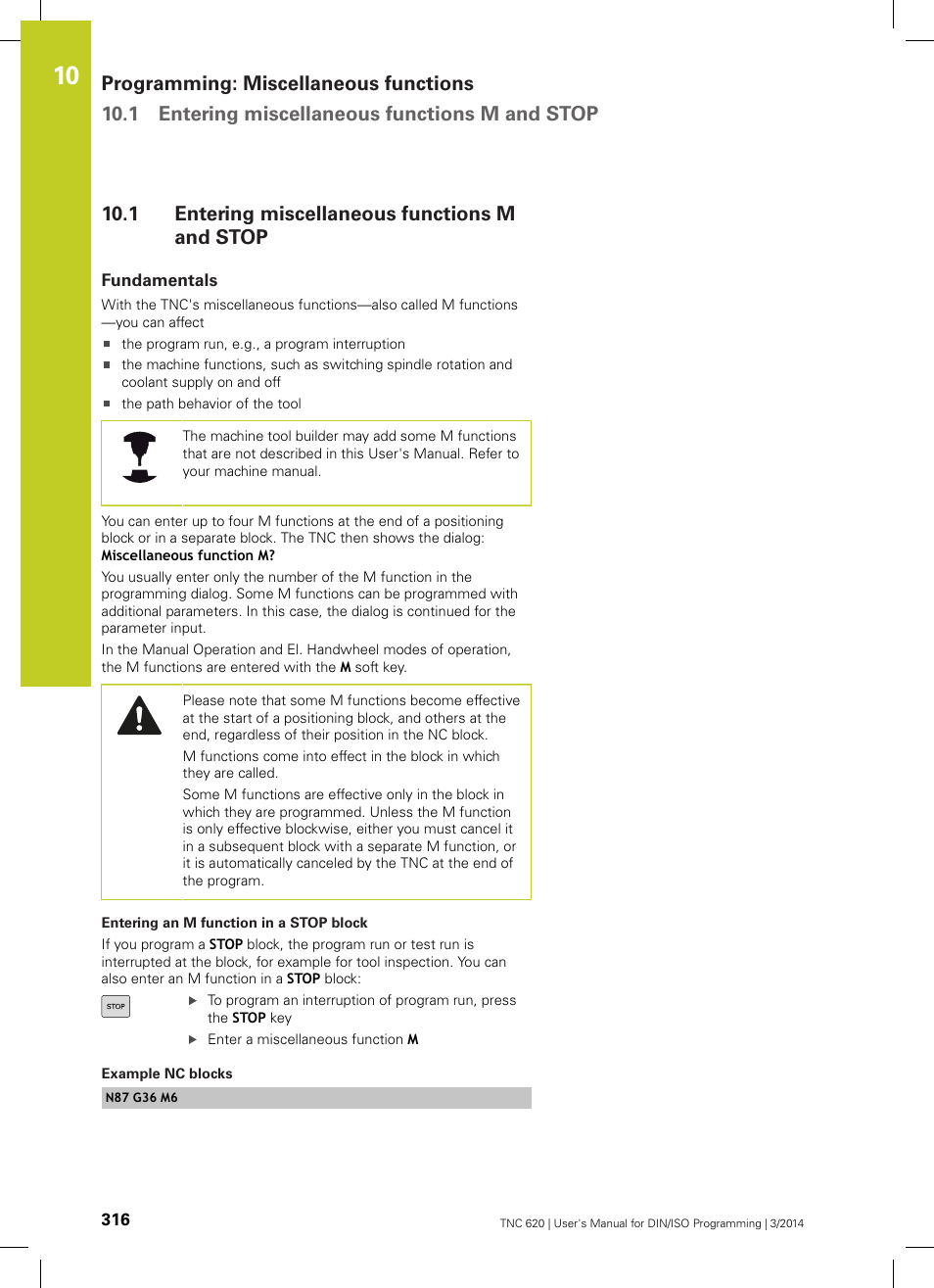 1 entering miscellaneous functions m and stop, Fundamentals, K ("fundamentals | Entering miscellaneous functions m and stop | HEIDENHAIN TNC 620 (81760x-01) ISO programming User Manual | Page 316 / 584