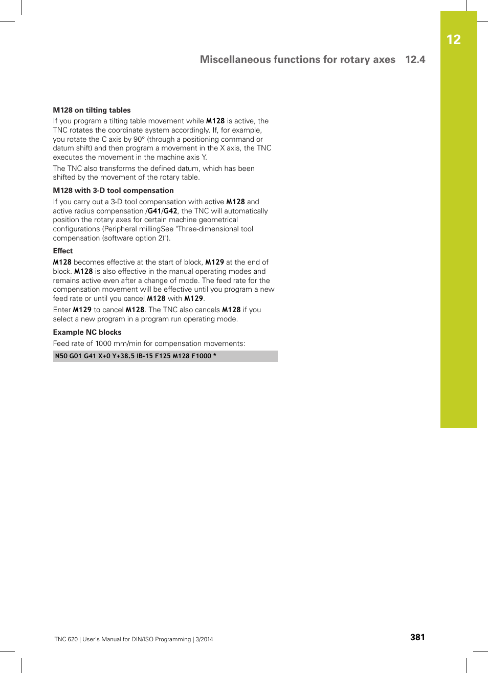 Miscellaneous functions for rotary axes 12.4 | HEIDENHAIN TNC 620 (81760x-01) ISO programming User Manual | Page 381 / 584