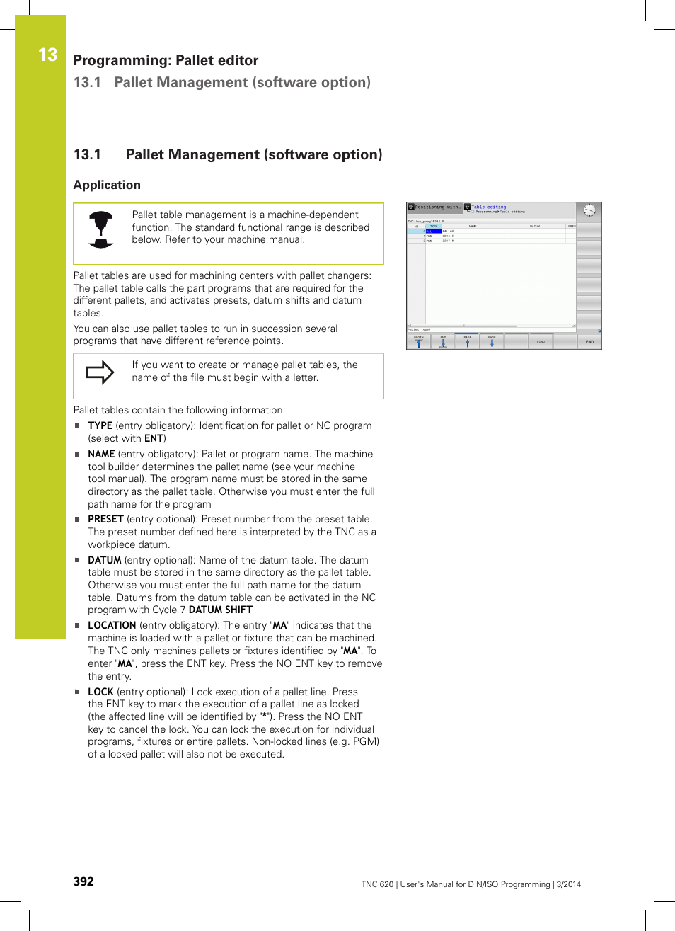 1 pallet management (software option), Application, Pallet management (software option) | HEIDENHAIN TNC 620 (81760x-01) ISO programming User Manual | Page 392 / 584