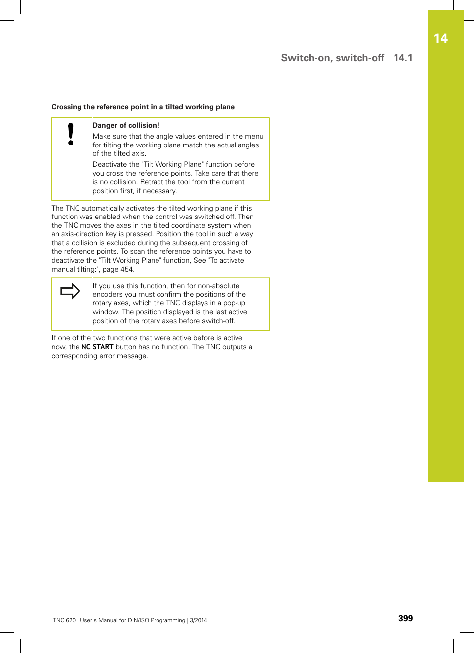 Switch-on, switch-off 14.1 | HEIDENHAIN TNC 620 (81760x-01) ISO programming User Manual | Page 399 / 584