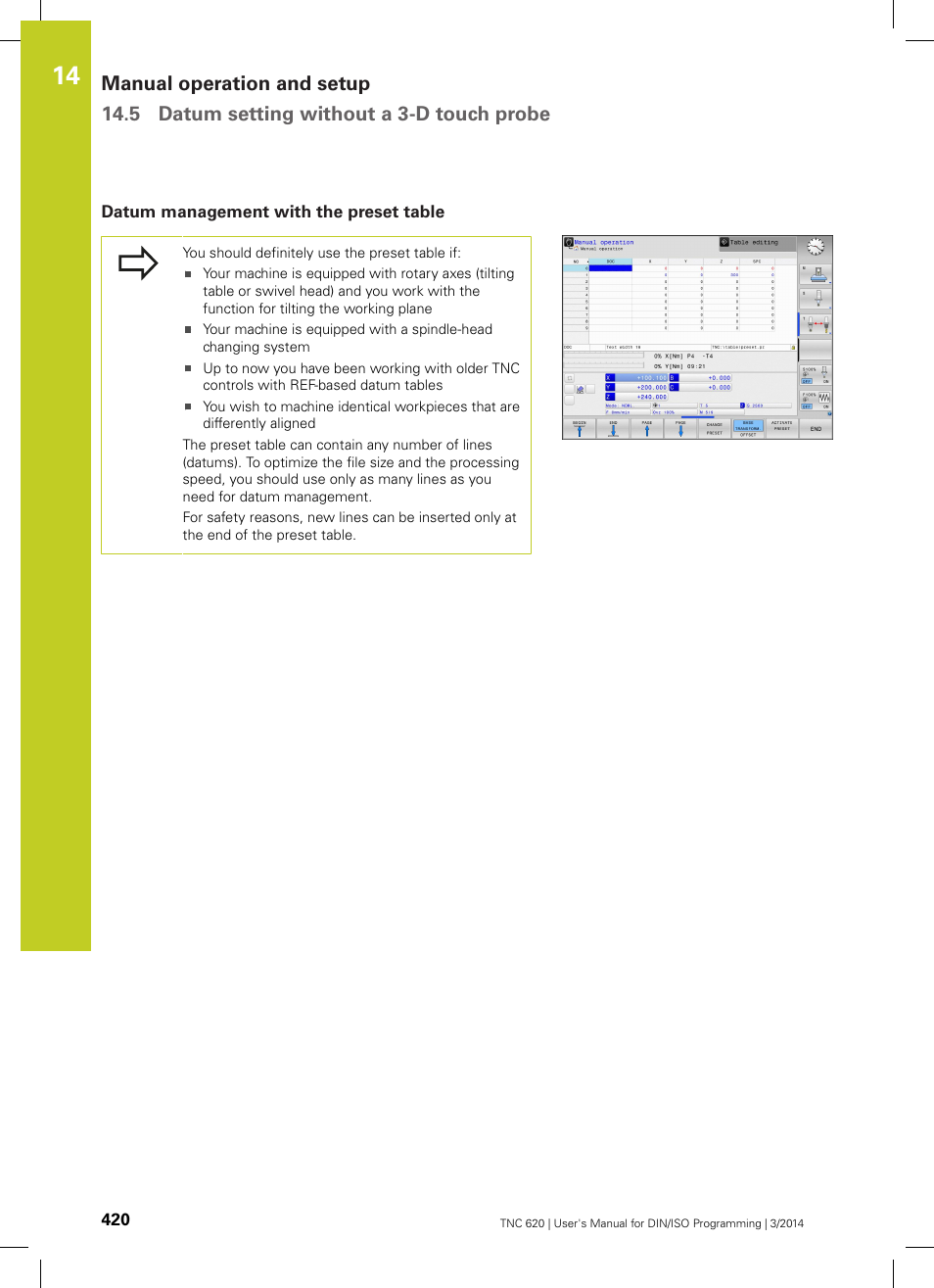 Datum management with the preset table | HEIDENHAIN TNC 620 (81760x-01) ISO programming User Manual | Page 420 / 584