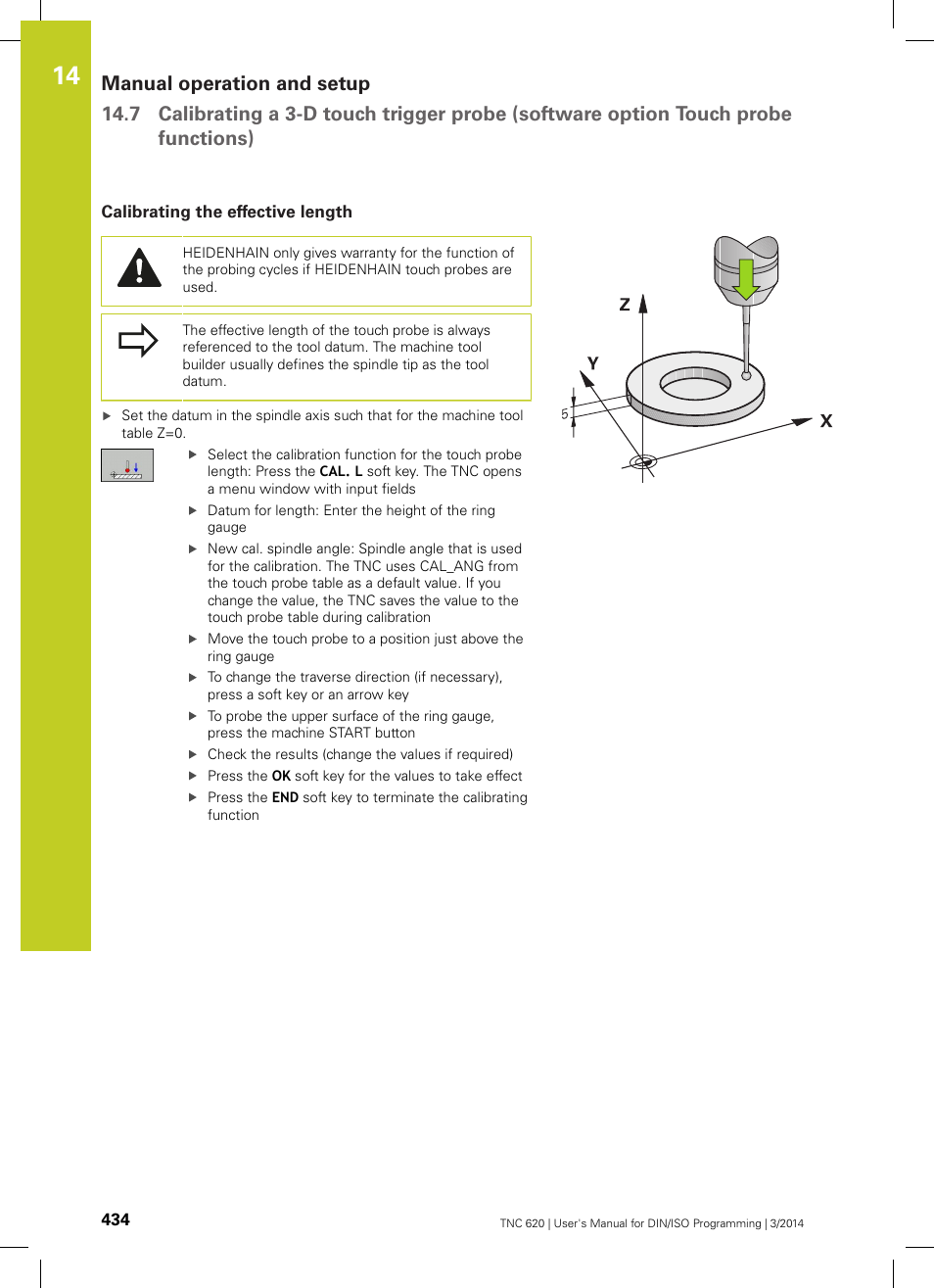Calibrating the effective length | HEIDENHAIN TNC 620 (81760x-01) ISO programming User Manual | Page 434 / 584