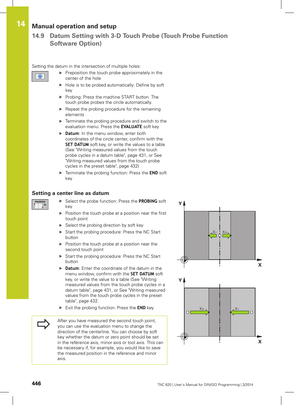 Setting a center line as datum, Um" ("setting a center | HEIDENHAIN TNC 620 (81760x-01) ISO programming User Manual | Page 446 / 584