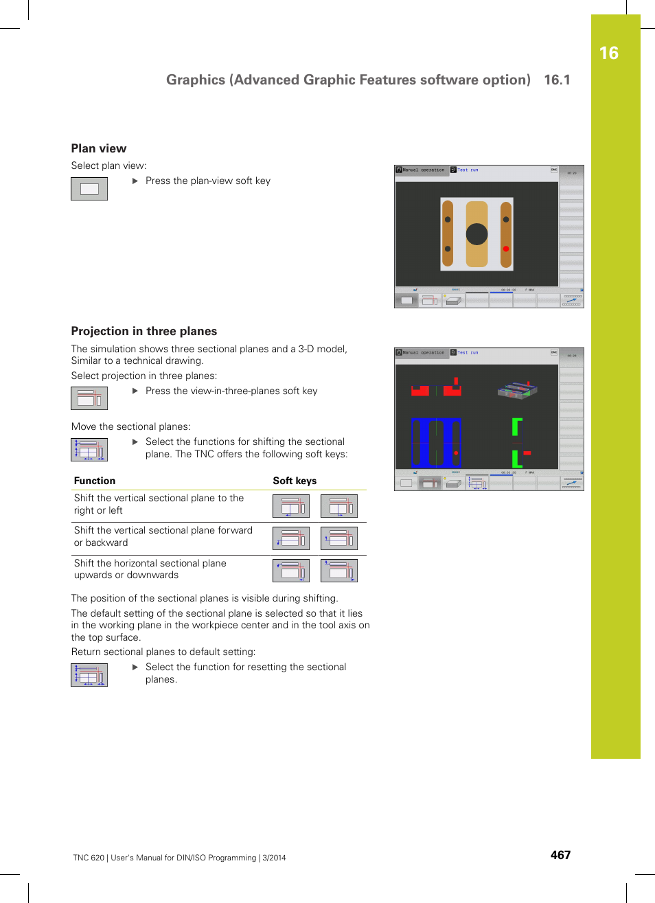 Plan view, Projection in three planes | HEIDENHAIN TNC 620 (81760x-01) ISO programming User Manual | Page 467 / 584