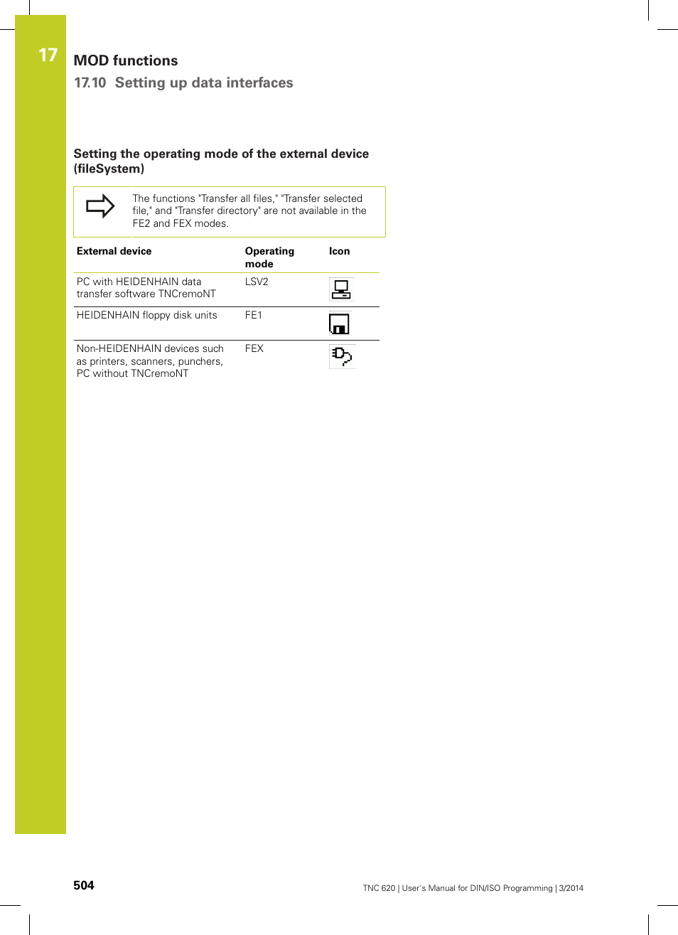 Mod functions 17.10 setting up data interfaces | HEIDENHAIN TNC 620 (81760x-01) ISO programming User Manual | Page 504 / 584