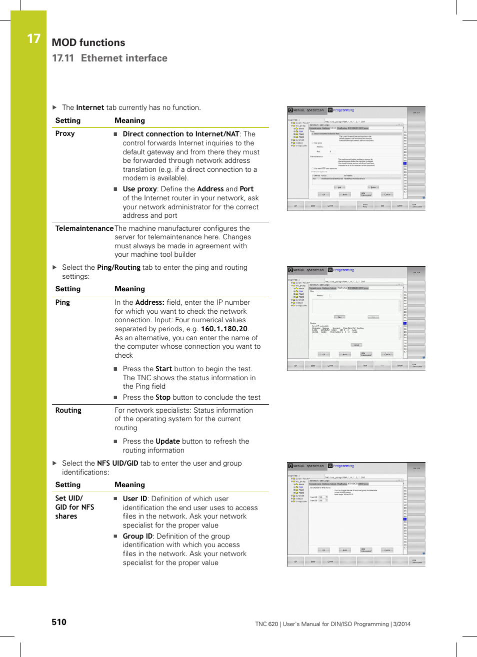 Mod functions 17.11 ethernet interface | HEIDENHAIN TNC 620 (81760x-01) ISO programming User Manual | Page 510 / 584