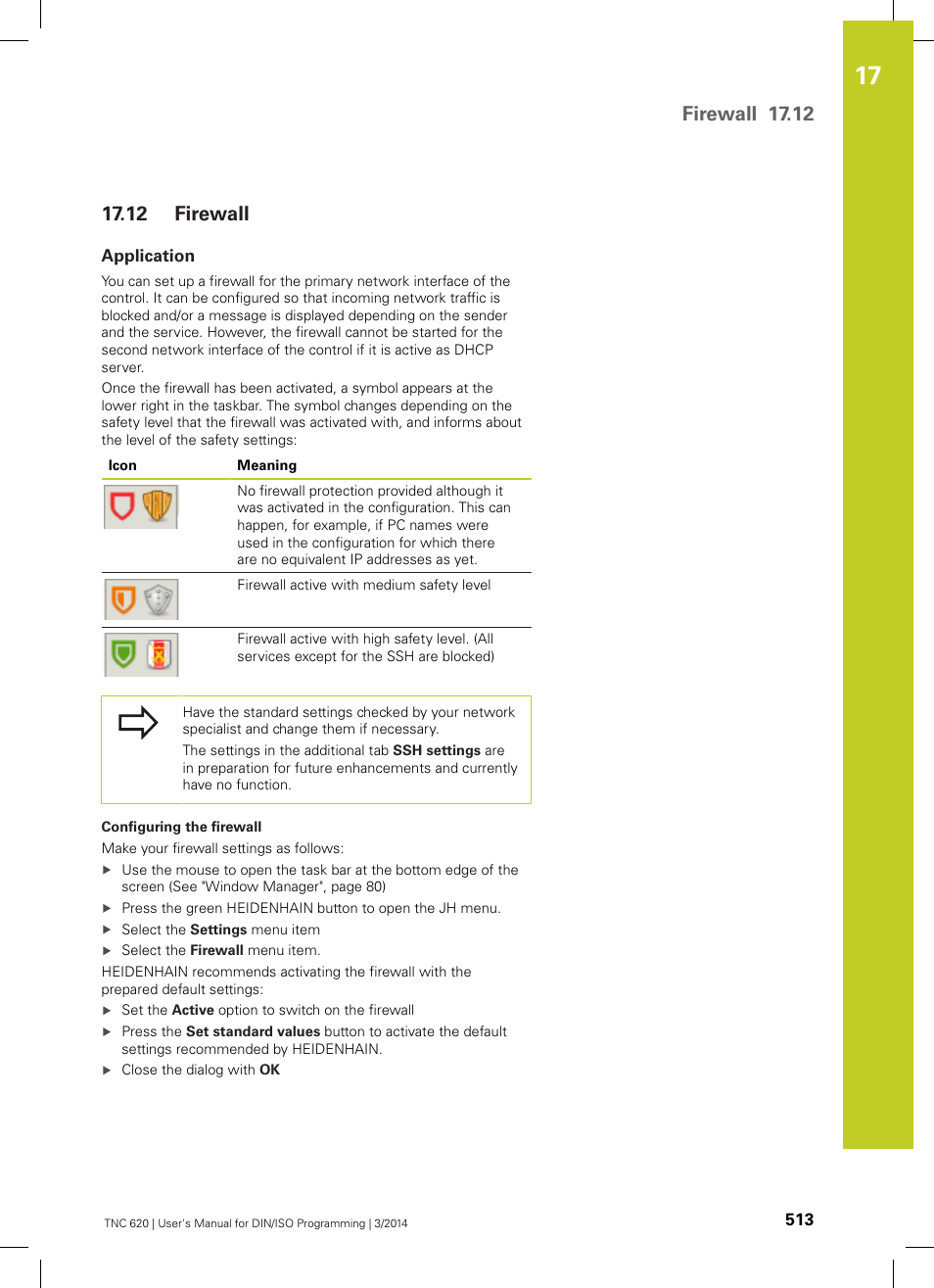 12 firewall, Application, Firewall | Firewall 17.12 | HEIDENHAIN TNC 620 (81760x-01) ISO programming User Manual | Page 513 / 584