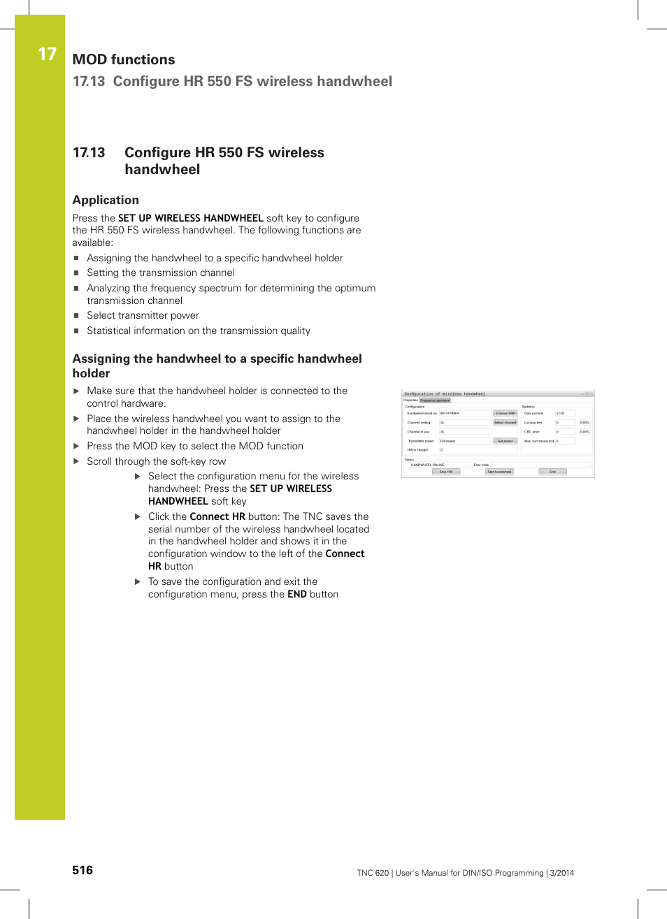 13 configure hr 550 fs wireless handwheel, Application, Configure hr 550 fs wireless handwheel | HEIDENHAIN TNC 620 (81760x-01) ISO programming User Manual | Page 516 / 584
