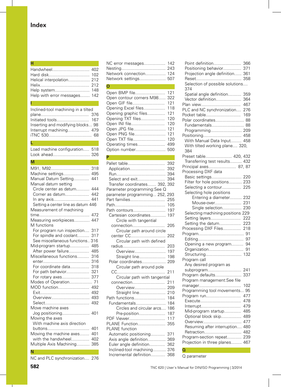 Index | HEIDENHAIN TNC 620 (81760x-01) ISO programming User Manual | Page 582 / 584
