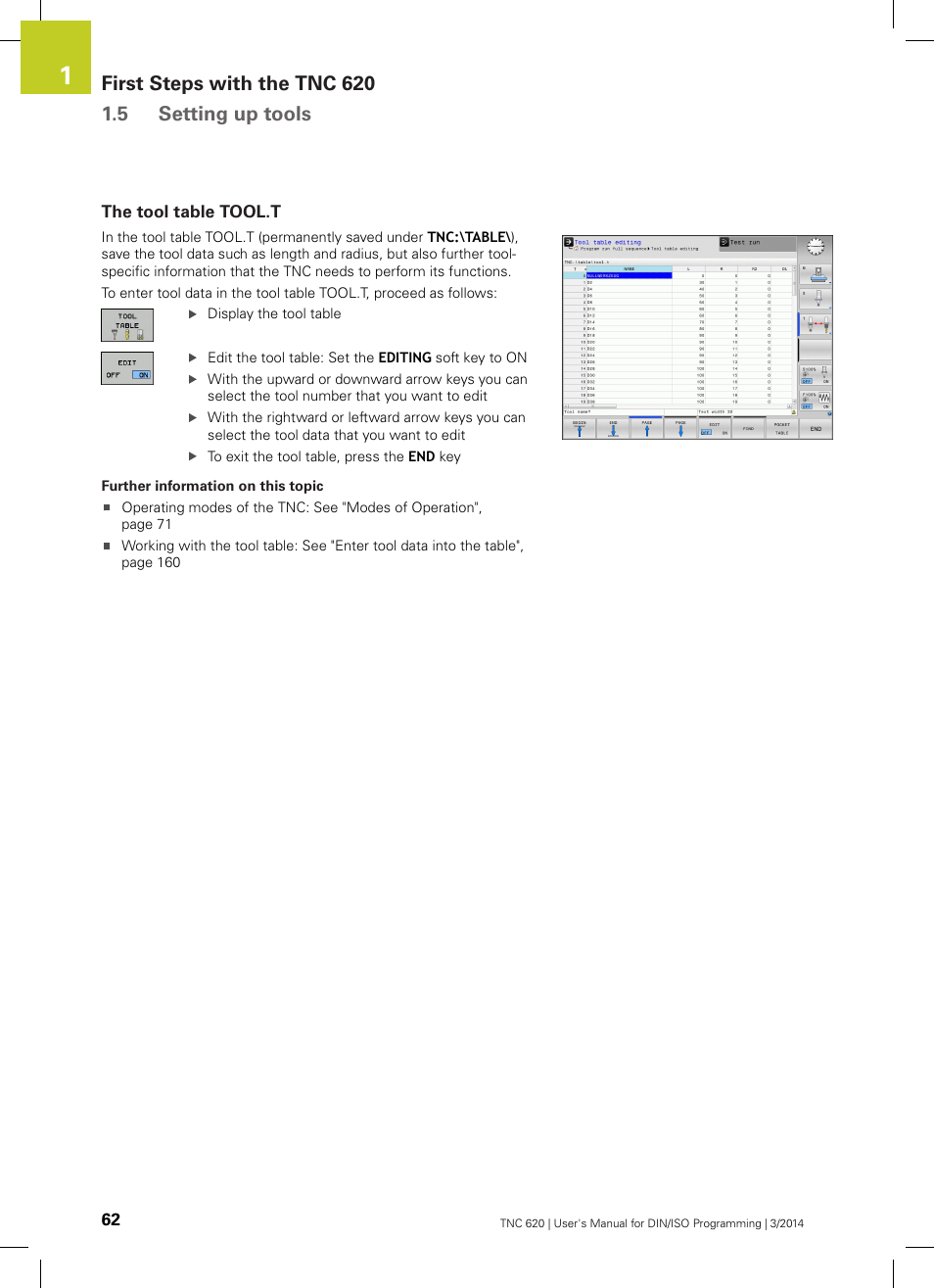 The tool table tool.t | HEIDENHAIN TNC 620 (81760x-01) ISO programming User Manual | Page 62 / 584