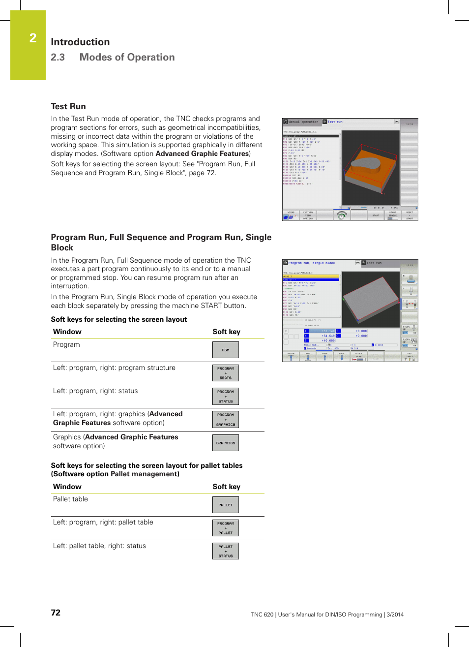 Test run, Introduction 2.3 modes of operation | HEIDENHAIN TNC 620 (81760x-01) ISO programming User Manual | Page 72 / 584