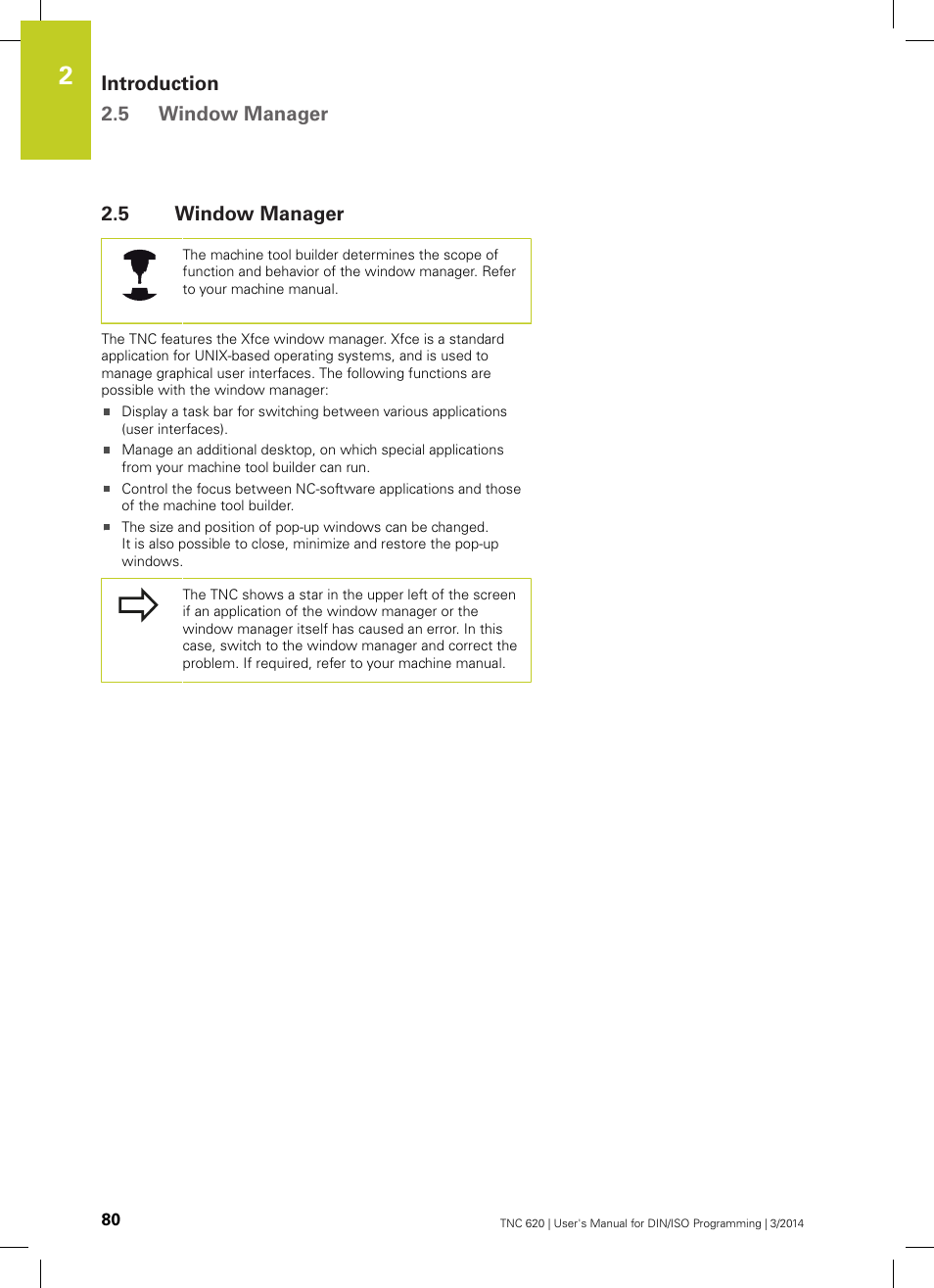5 window manager, Window manager, Introduction 2.5 window manager | HEIDENHAIN TNC 620 (81760x-01) ISO programming User Manual | Page 80 / 584