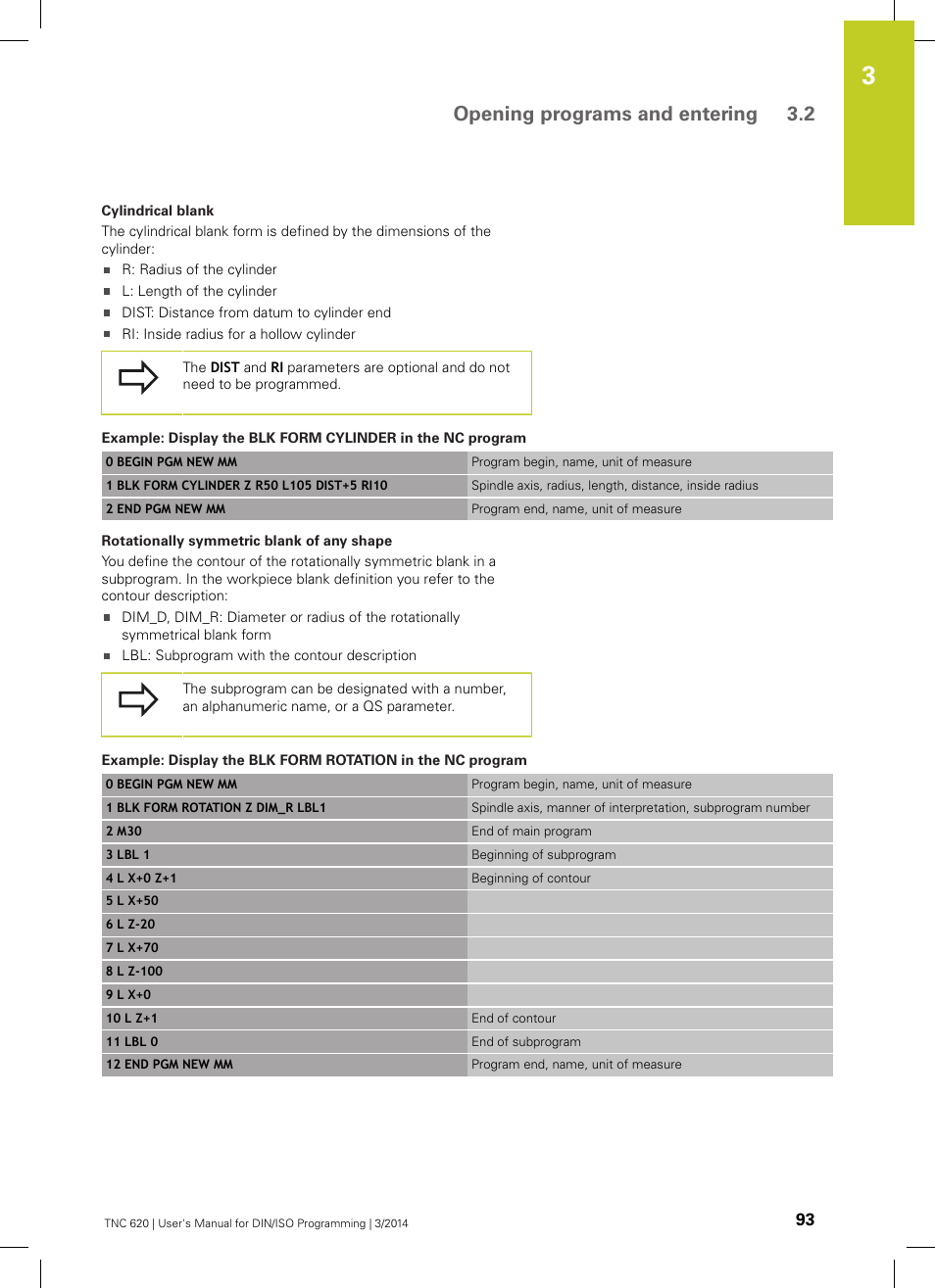 Opening programs and entering 3.2 | HEIDENHAIN TNC 620 (81760x-01) ISO programming User Manual | Page 93 / 584