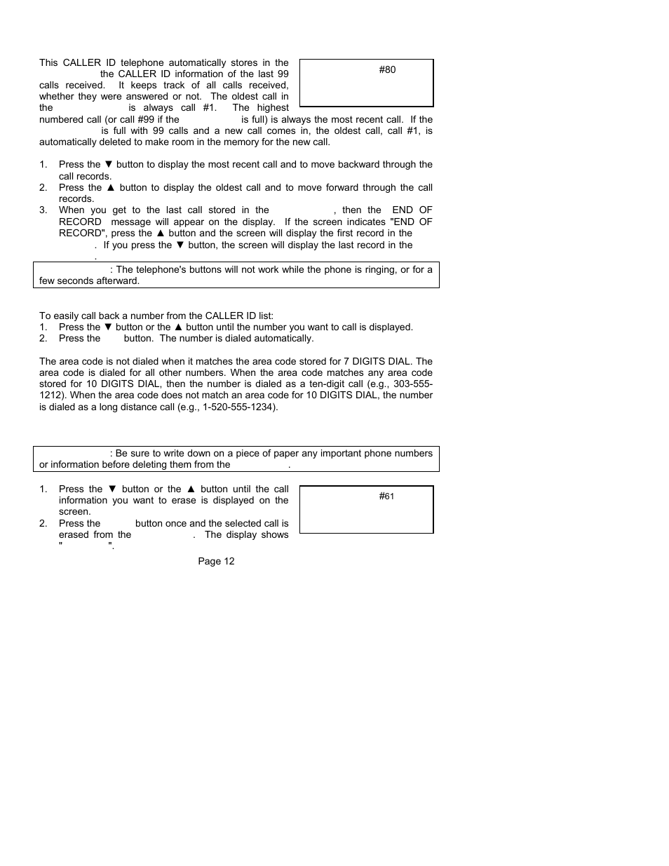 Viewing the caller id list, Calling back a number from the caller id list, Deleting a call from the caller id list | ClearSounds CST25 User Manual | Page 15 / 70