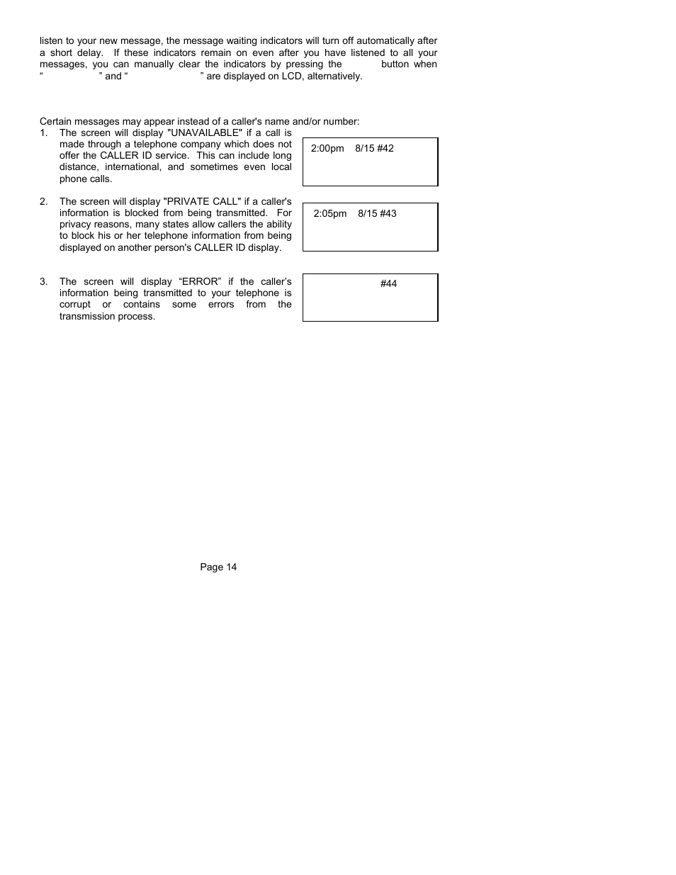 Unavailable, private call and error messages | ClearSounds CST25 User Manual | Page 17 / 70