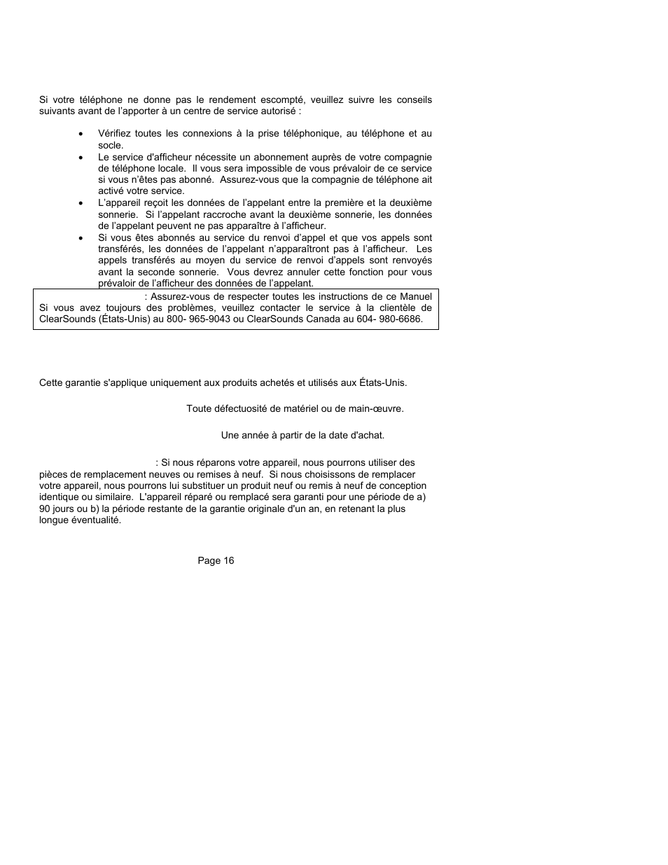 Garantie limitée | ClearSounds CST25 User Manual | Page 42 / 70