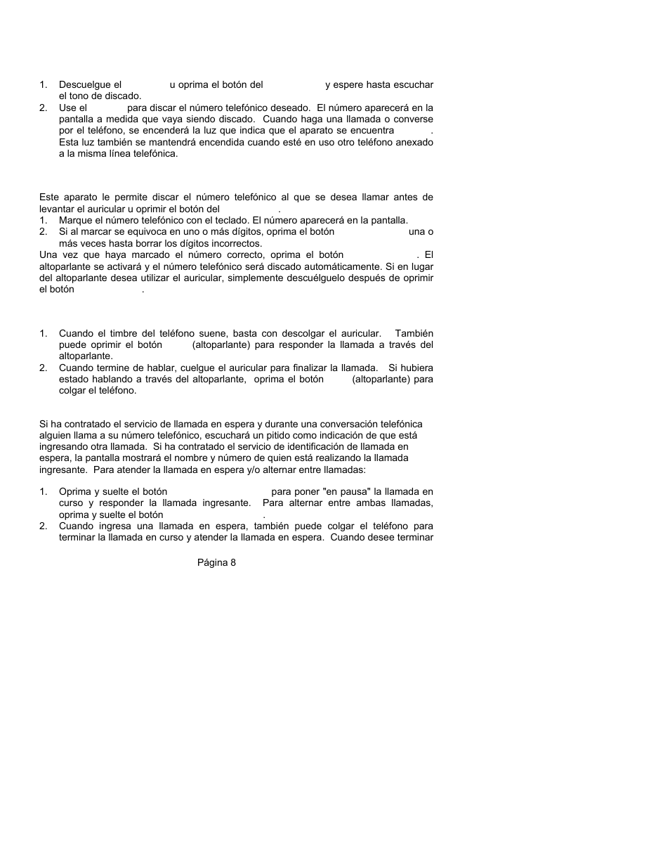 Uso del teléfono, Ejecución de una llamada, Recepción de llamada | Recepción de una llamada en espera | ClearSounds CST25 User Manual | Page 57 / 70