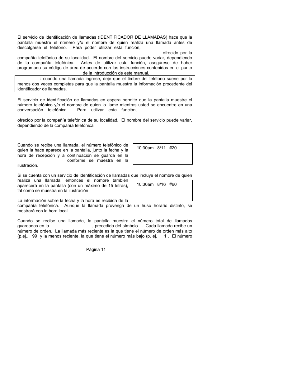 Identificador de llamadas | ClearSounds CST25 User Manual | Page 60 / 70