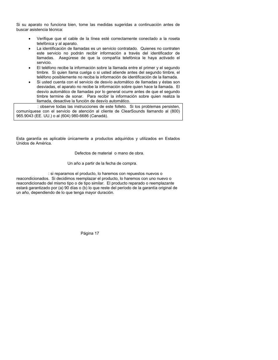 Garantía limitada, Detección y solución de problemas | ClearSounds CST25 User Manual | Page 66 / 70