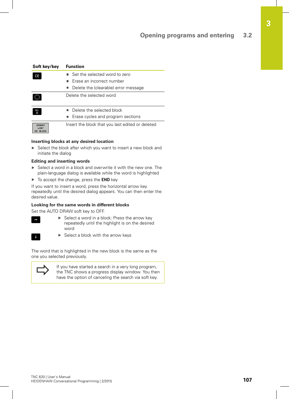 Opening programs and entering 3.2 | HEIDENHAIN TNC 620 (81760x-02) User Manual | Page 107 / 656