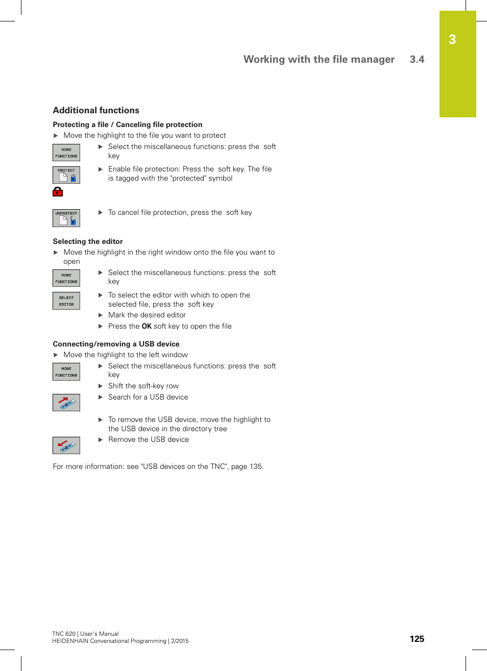 Additional functions, Working with the file manager 3.4 | HEIDENHAIN TNC 620 (81760x-02) User Manual | Page 125 / 656