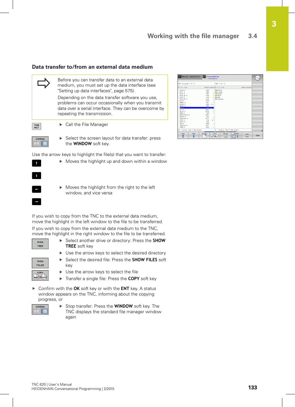 Data transfer to/from an external data medium, Working with the file manager 3.4 | HEIDENHAIN TNC 620 (81760x-02) User Manual | Page 133 / 656