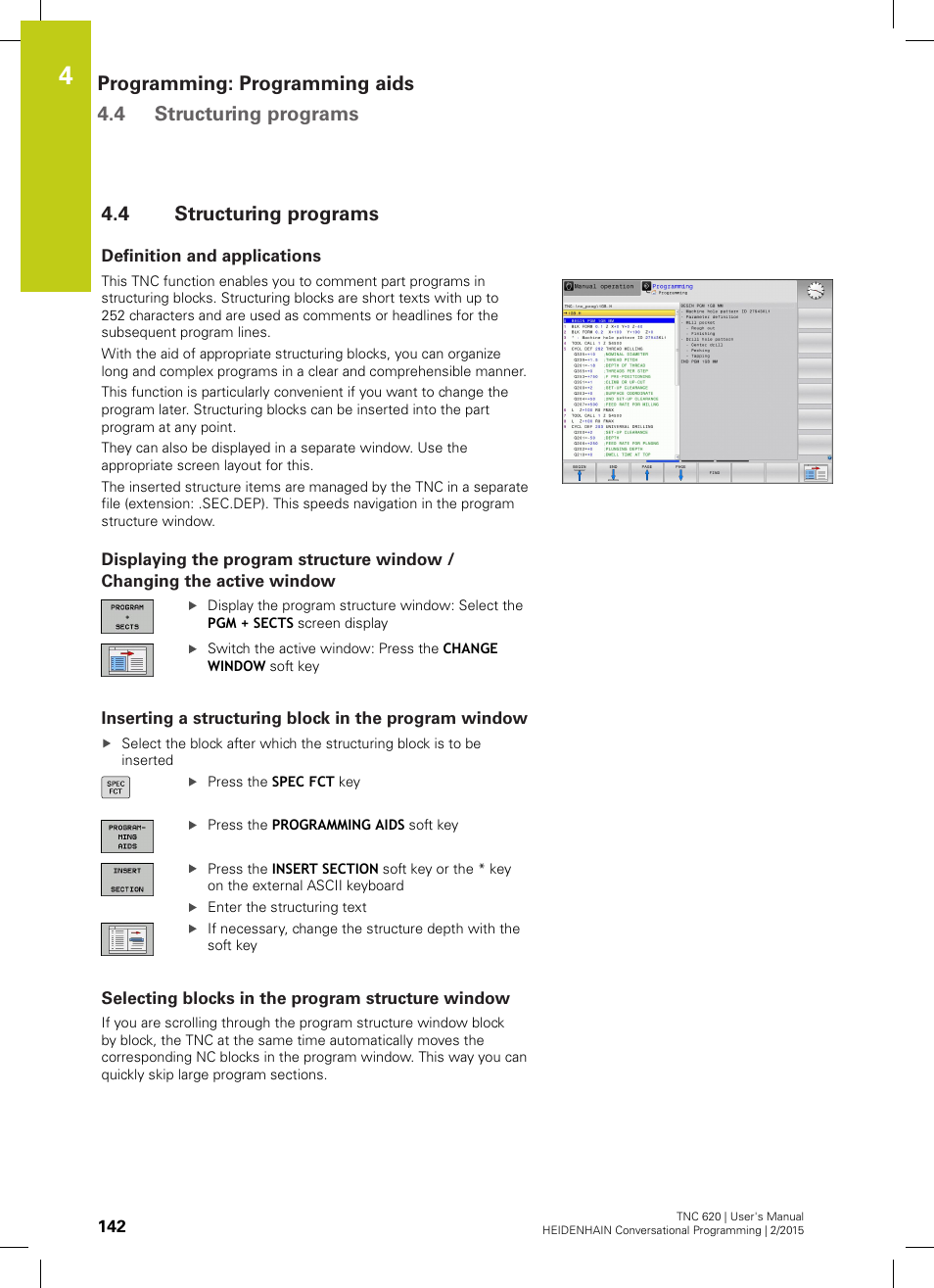 4 structuring programs, Definition and applications, Selecting blocks in the program structure window | Structuring programs | HEIDENHAIN TNC 620 (81760x-02) User Manual | Page 142 / 656