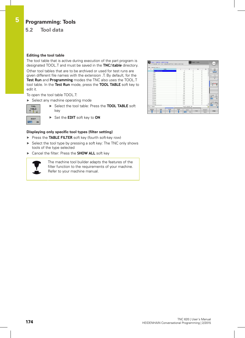 Programming: tools 5.2 tool data | HEIDENHAIN TNC 620 (81760x-02) User Manual | Page 174 / 656