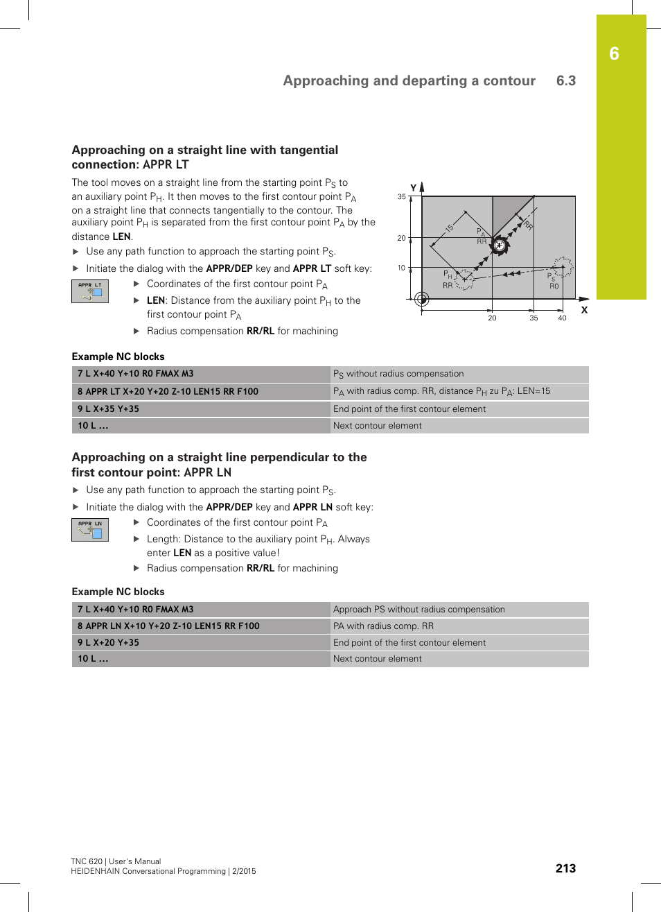 Approaching and departing a contour 6.3 | HEIDENHAIN TNC 620 (81760x-02) User Manual | Page 213 / 656