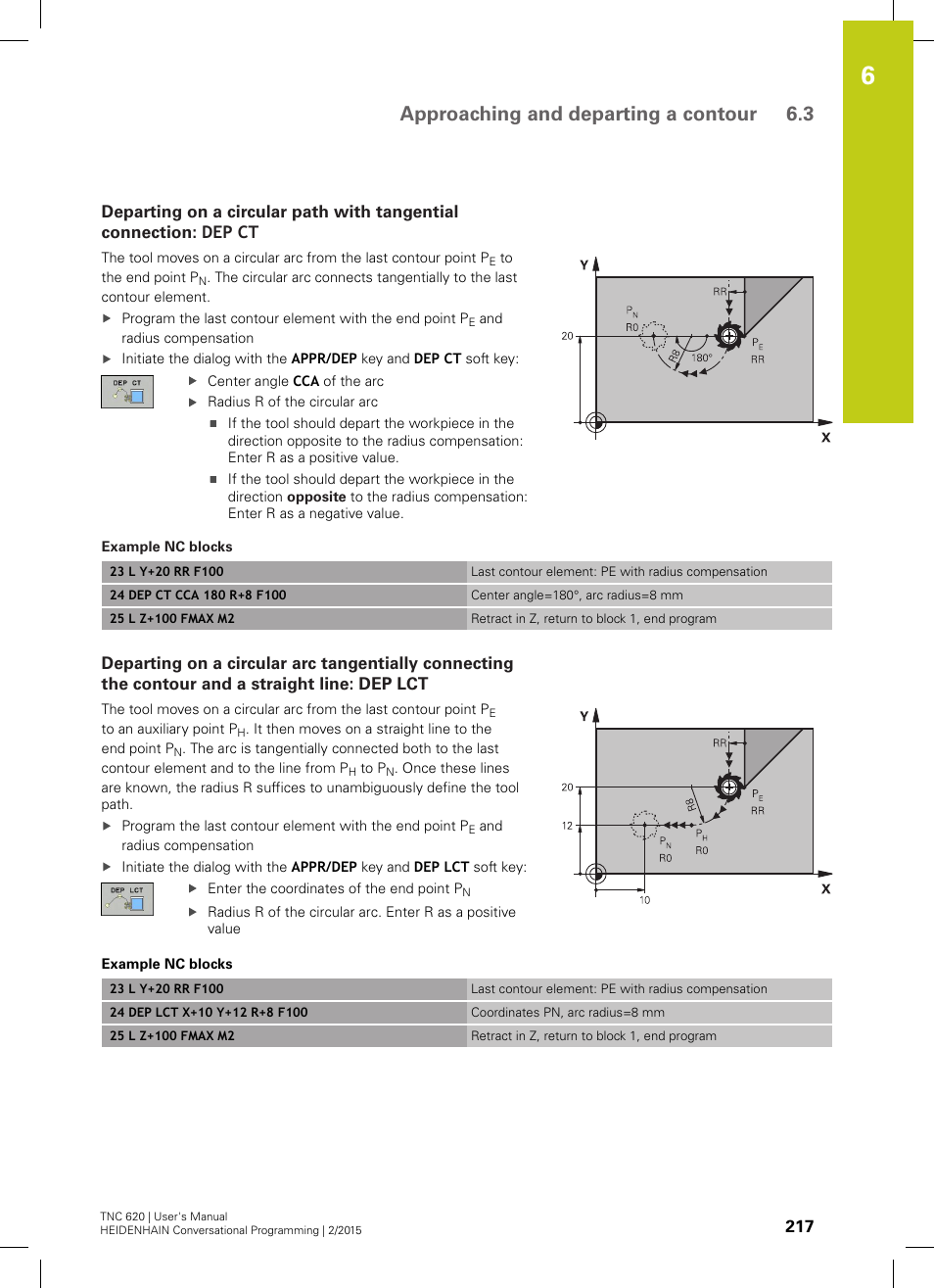 Approaching and departing a contour 6.3 | HEIDENHAIN TNC 620 (81760x-02) User Manual | Page 217 / 656