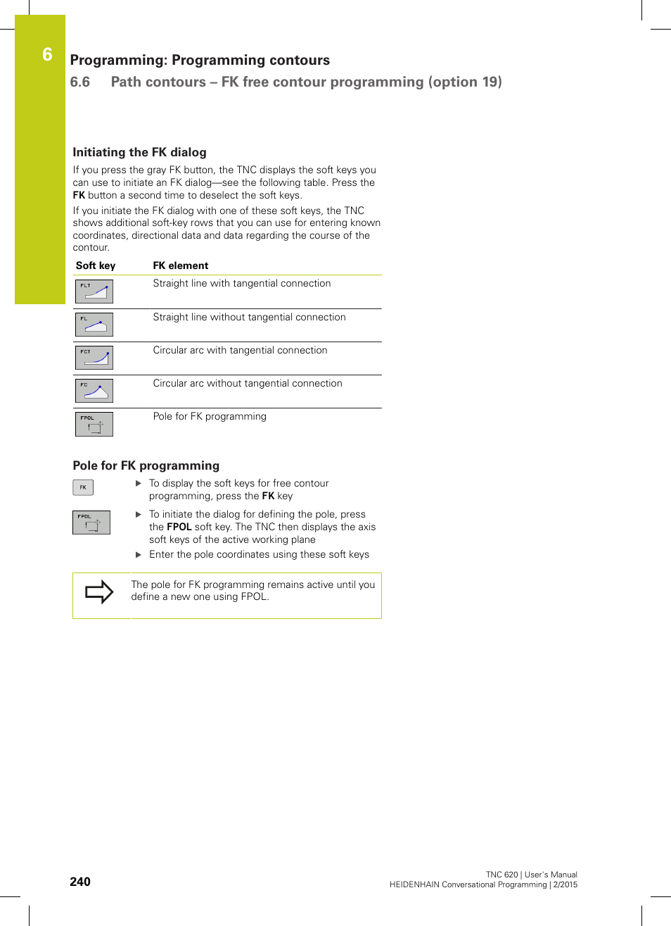 Initiating the fk dialog, Pole for fk programming | HEIDENHAIN TNC 620 (81760x-02) User Manual | Page 240 / 656