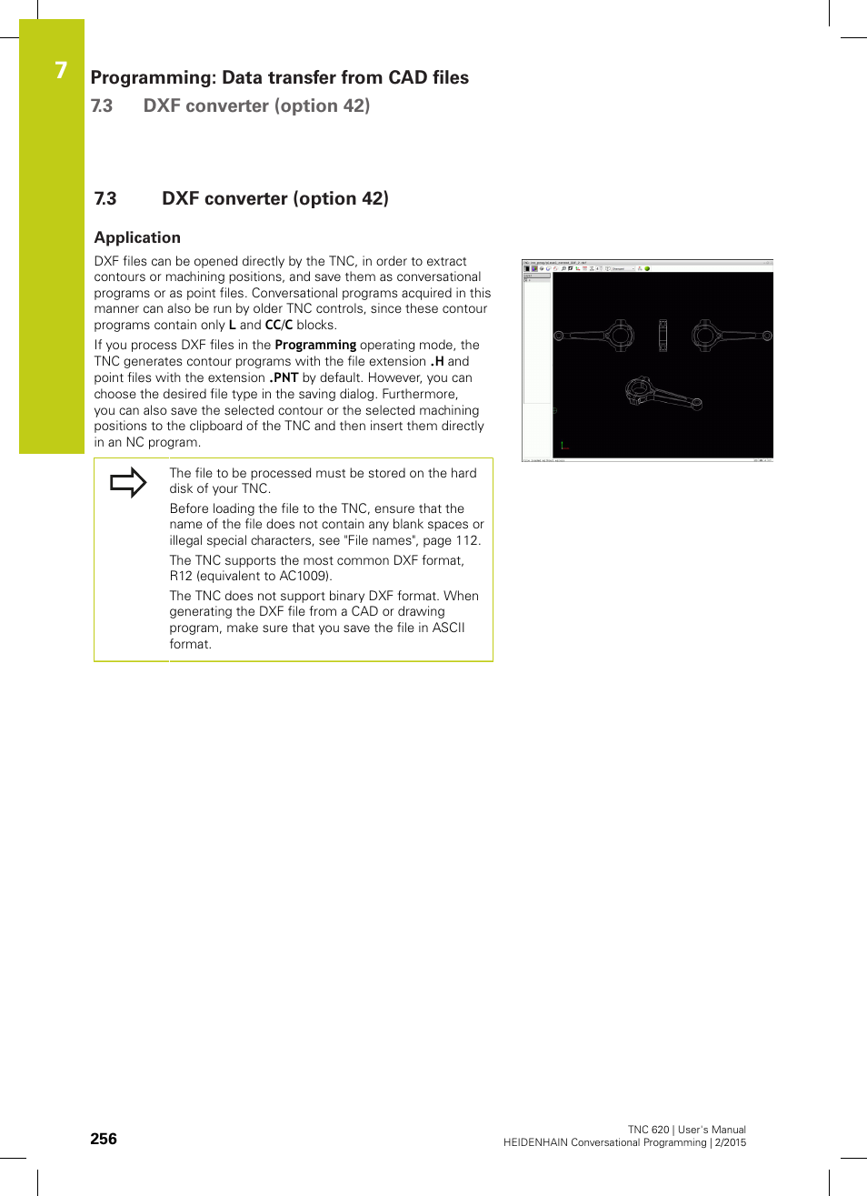 3 dxf converter (option 42), Application, Dxf converter (option 42) | HEIDENHAIN TNC 620 (81760x-02) User Manual | Page 256 / 656